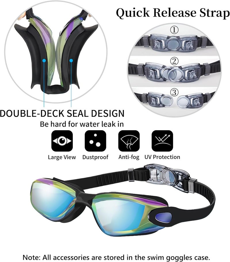 Hurdilen Swim Goggles Swimming Goggles No Leaking with Nose Clip, Earplugs, Swim Cap and Case for Men Women - Image 2