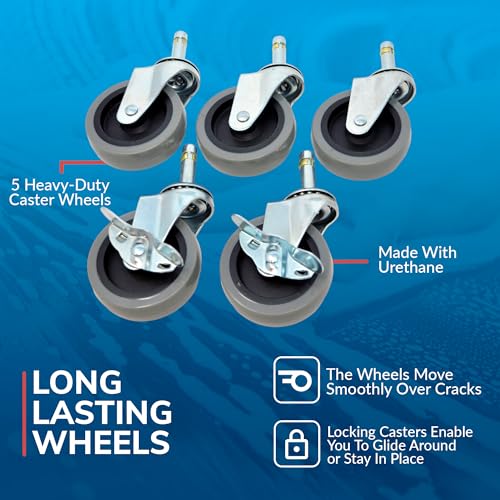 GRIT GUARD Bucket Dolly with Wheels - Rolling Detailing Wash Bucket with 5 Wheels and 2 Locking Casters Compatible with 2.5, 4, 5 and 6 Gallon Buckets (Blue, 2" Red Casters) - Image 3