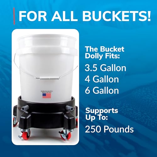 GRIT GUARD Bucket Dolly with Wheels - Rolling Detailing Wash Bucket with 5 Wheels and 2 Locking Casters Compatible with 2.5, 4, 5 and 6 Gallon Buckets (Blue, 2" Red Casters) - Image 4