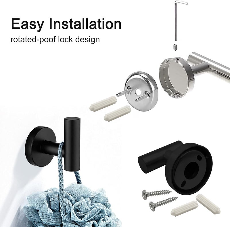 SAGREENY 7 PCS Bathroom Hardware Set, Matte Black Stainless Steel Bathroom Tower Rack Set Wall Mounted Includes 16" Towel Bar, Toilet Towel Paper Holder, Towel Ring, 4 Robe Towel Hooks - Image 2