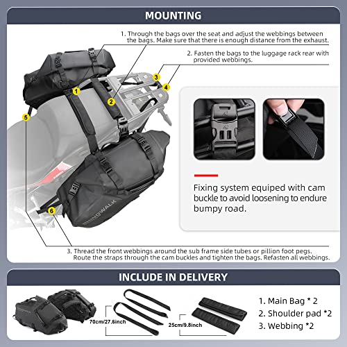 Rhinowalk Motorcycle Saddle bags, Waterproof motorcycle saddlebags, shoulder bag 18L(9L*2), for most Adventure and Sport Motorcycle Racks, 1 Pair - Image 4