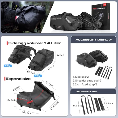 Rhinowalk Motorcycle Saddle bags, Waterproof motorcycle saddlebags, shoulder bag 18L(9L*2), for most Adventure and Sport Motorcycle Racks, 1 Pair - Image 2