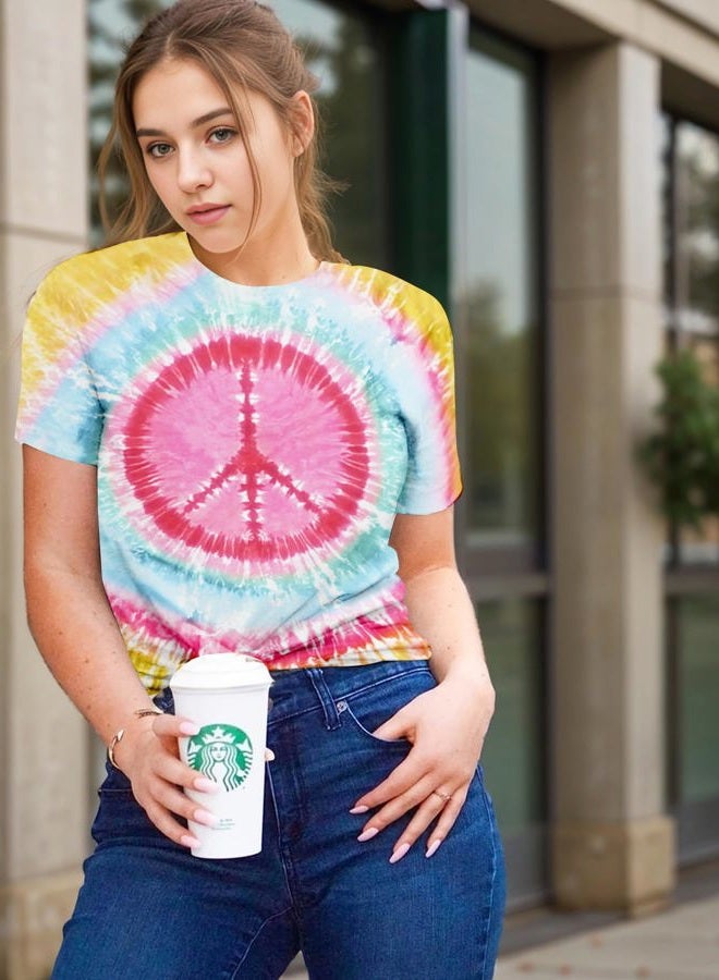 YHHR Women Hippie Shirt 60s 70s Tie Dye Hippie Costume T-Shirt Peace Love Tshirt Vintage Graphic Tee Tops, Tiedye-pink, M - Image 5