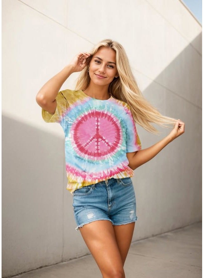 YHHR Women Hippie Shirt 60s 70s Tie Dye Hippie Costume T-Shirt Peace Love Tshirt Vintage Graphic Tee Tops, Tiedye-pink, M - Image 4
