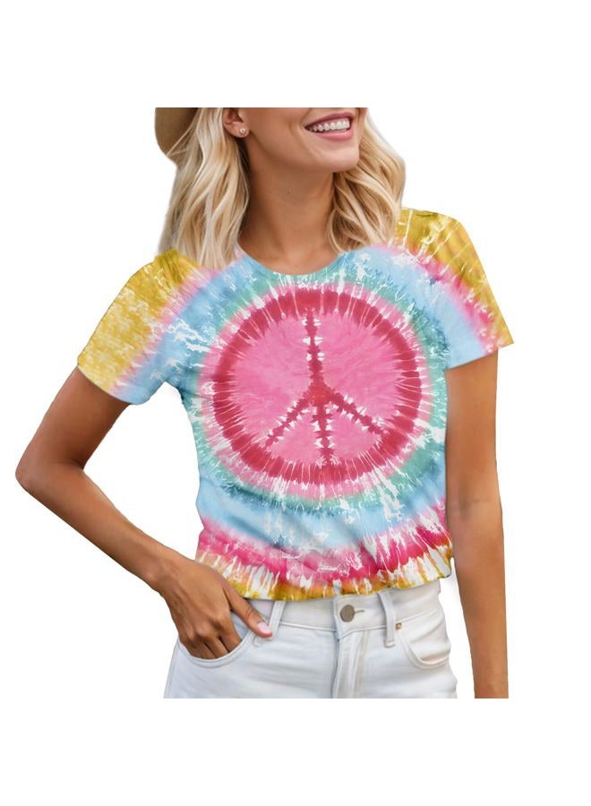 YHHR Women Hippie Shirt 60s 70s Tie Dye Hippie Costume T-Shirt Peace Love Tshirt Vintage Graphic Tee Tops, Tiedye-pink, M - Image 1