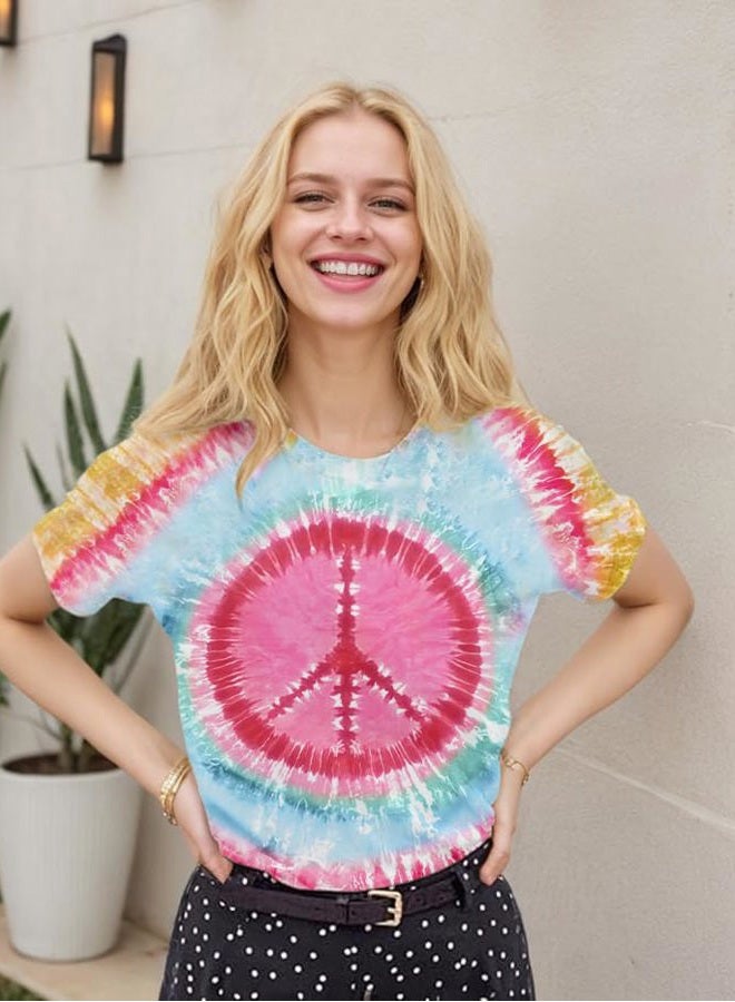 YHHR Women Hippie Shirt 60s 70s Tie Dye Hippie Costume T-Shirt Peace Love Tshirt Vintage Graphic Tee Tops, Tiedye-pink, M - Image 2