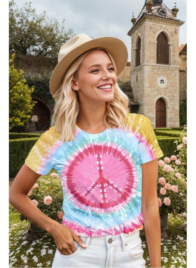 YHHR Women Hippie Shirt 60s 70s Tie Dye Hippie Costume T-Shirt Peace Love Tshirt Vintage Graphic Tee Tops, Tiedye-pink, M - Image 3