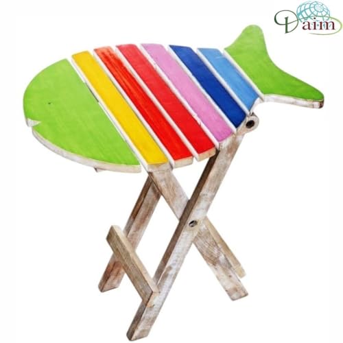 Daim® Beautiful Antique Wooden Side Table/end Table/Plant Stand/Stool Living Room Kids Play Furniture Table Fish Shape (Multi Colored, Hand Paint) - Image 3