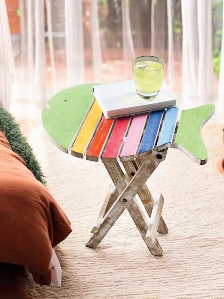 Daim® Beautiful Antique Wooden Side Table/end Table/Plant Stand/Stool Living Room Kids Play Furniture Table Fish Shape (Multi Colored, Hand Paint) - Image 2