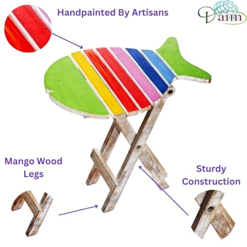 Daim® Beautiful Antique Wooden Side Table/end Table/Plant Stand/Stool Living Room Kids Play Furniture Table Fish Shape (Multi Colored, Hand Paint) - Image 4