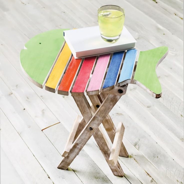 Daim® Beautiful Antique Wooden Side Table/end Table/Plant Stand/Stool Living Room Kids Play Furniture Table Fish Shape (Multi Colored, Hand Paint) - Image 1