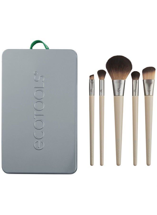 Ecotools Start The Day Beautifully Makeup Brush Kit, For Eyeshadow, Foundation, Blush, & Concealer, With Storage Tray, Travel Friendly Makeup Brush Staples, Eco Friendly, Cruelty Free, 6 Piece Set - Image 1