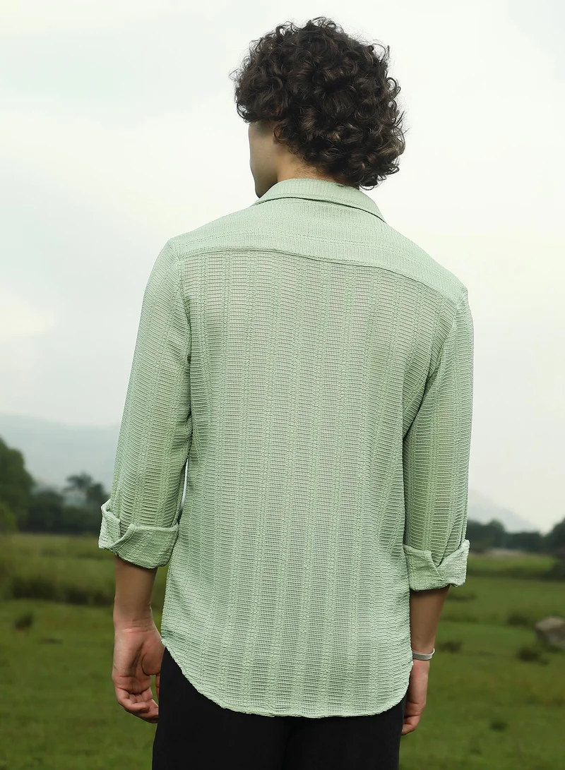 Campus Sutra Men's Pastel Green Wicker-Tactile Shirt