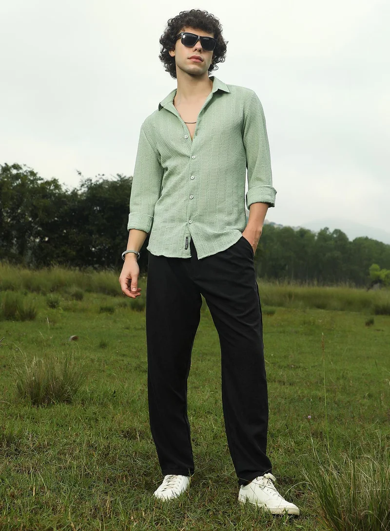 Campus Sutra Men's Pastel Green Wicker-Tactile Shirt