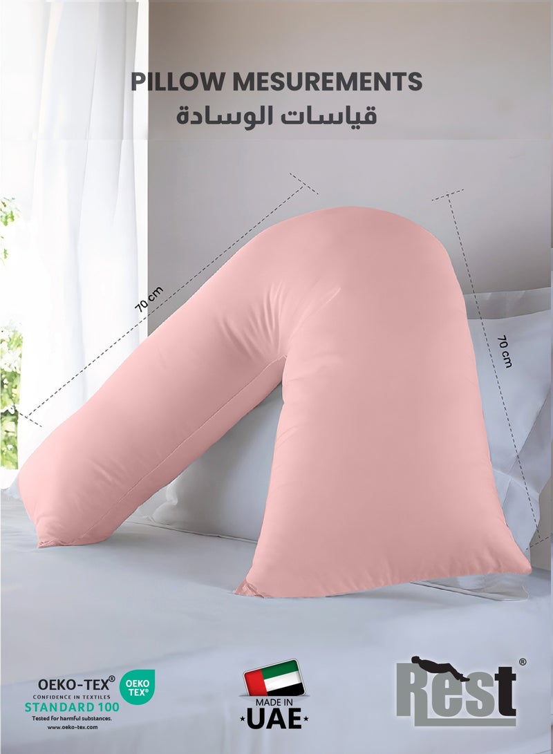 REST Maternity V-Shaped Extra Smooth Pillow 70x70cm Suitable for Neck and Back Support Sleeper Pillow Head Support Microfiber Pain Relief  Pink - Image 2