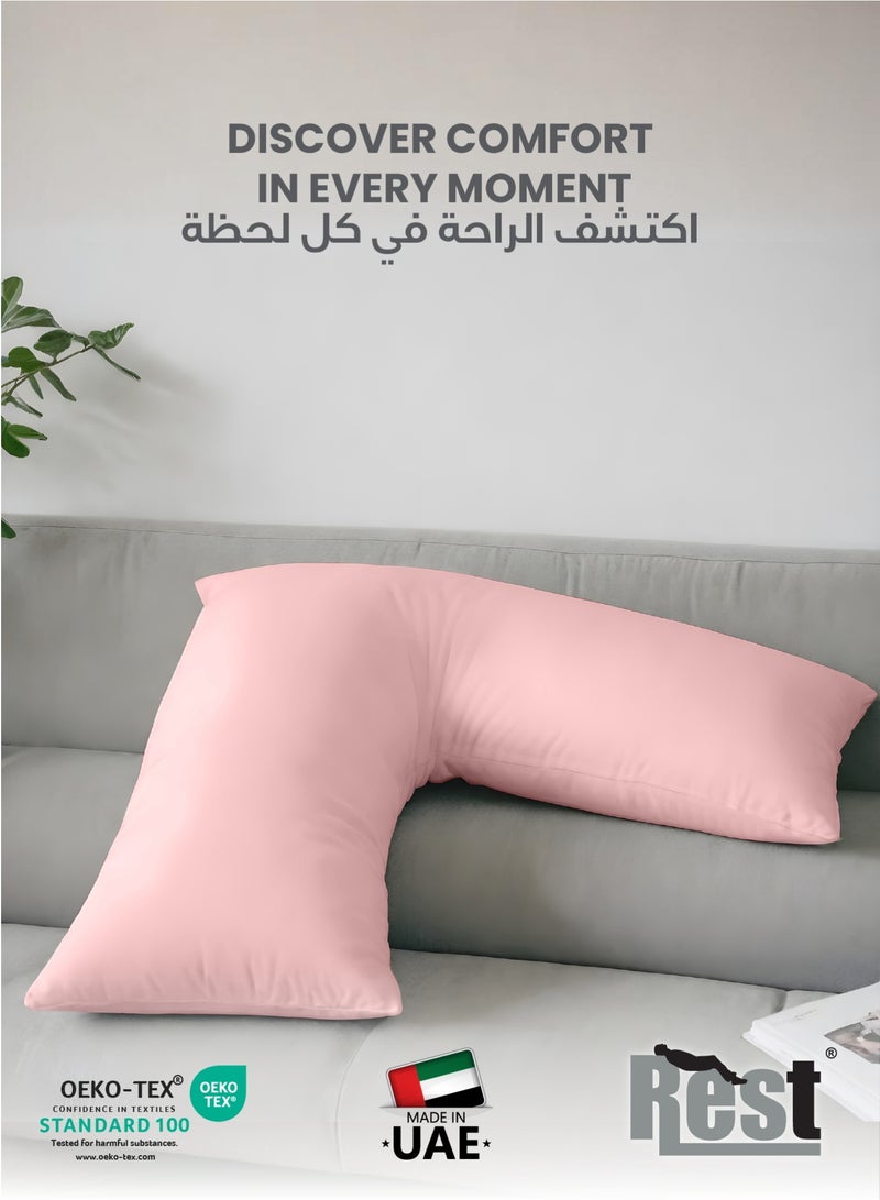 REST Maternity V-Shaped Extra Smooth Pillow 70x70cm Suitable for Neck and Back Support Sleeper Pillow Head Support Microfiber Pain Relief  Pink - Image 3