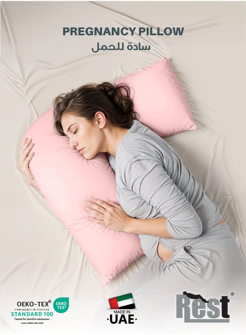 REST Maternity V-Shaped Extra Smooth Pillow 70x70cm Suitable for Neck and Back Support Sleeper Pillow Head Support Microfiber Pain Relief  Pink - Image 1