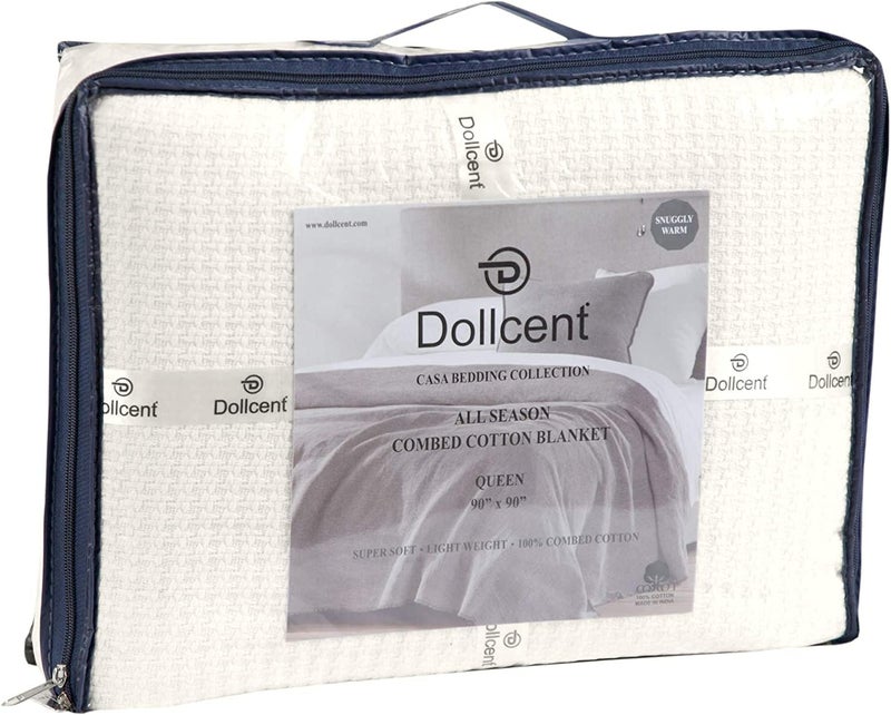 DOLLCENT 100% Soft Premium Combed Cotton Thermal Blanket– Twin Blanket – Soft Cozy Warm Cotton Blanket– Bed Throw Blanket– Twin Bed Blankets– All Season Cotton Blankets– Ivory Twin Cotton Blankets - Image 4