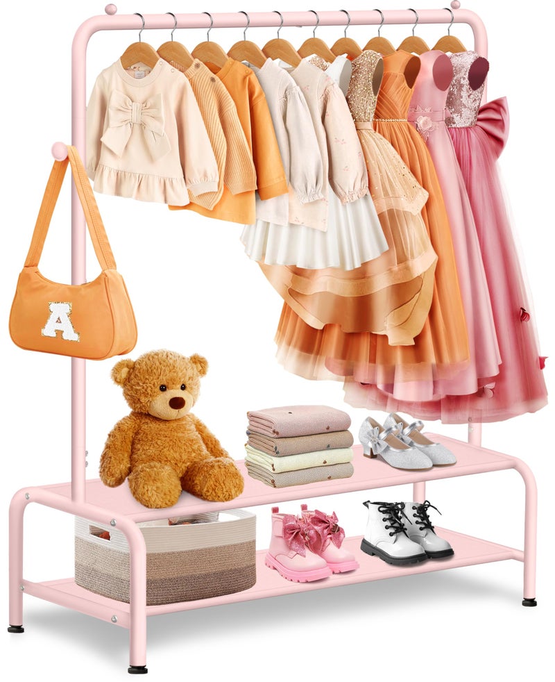 mirolam Kids Clothing Rack  Dress Up Storage  Dress Up Rack for Little Girls  Small Kids Costume Wardrobe with 2 Fabric Shelves  Princess Room Bedroom Decor