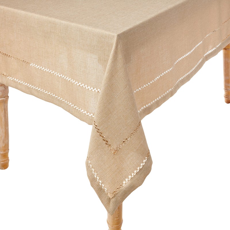 Violet Linen Hem Stitch Embroidered Vintage Design Tablecloth Oatmeal 60" by 84" Oblong/Rectangle - Image 5