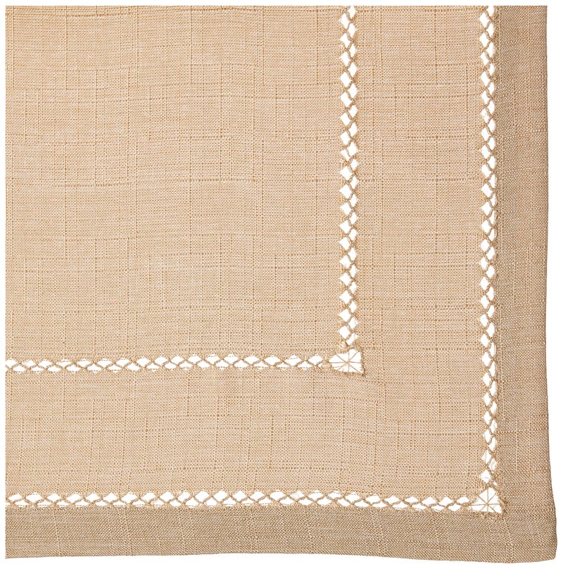 Violet Linen Hem Stitch Embroidered Vintage Design Tablecloth Oatmeal 60" by 84" Oblong/Rectangle - Image 2