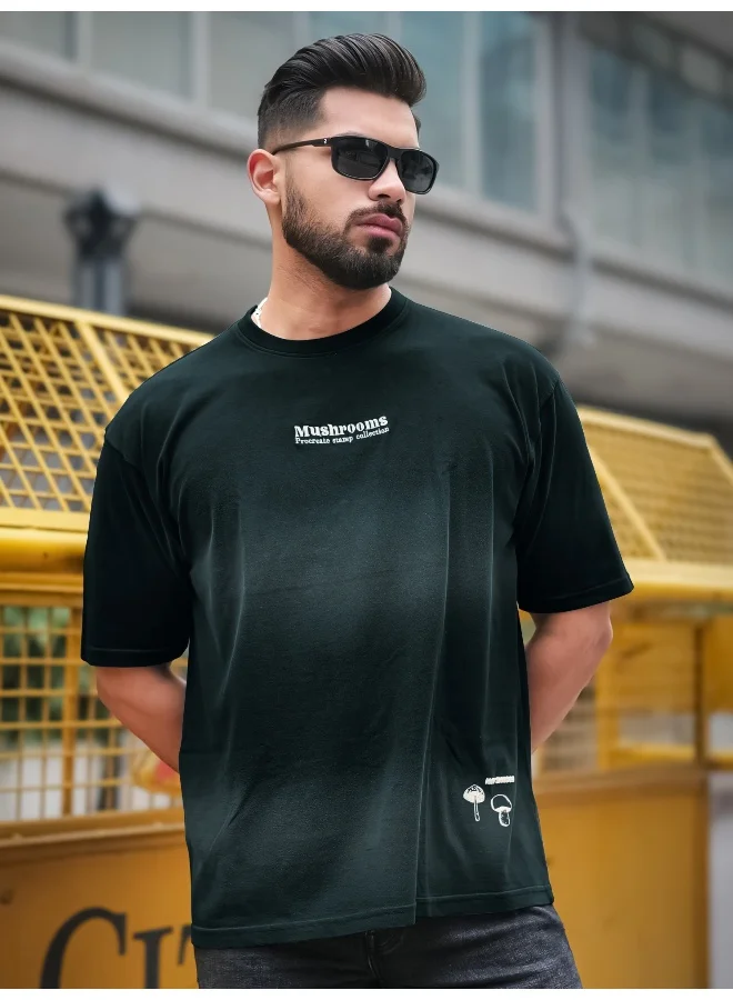 مانياك Maniac Mens Mushroom Acid Spray Round Neck 3/4th Sleeve Navy Cotton T-Shirt