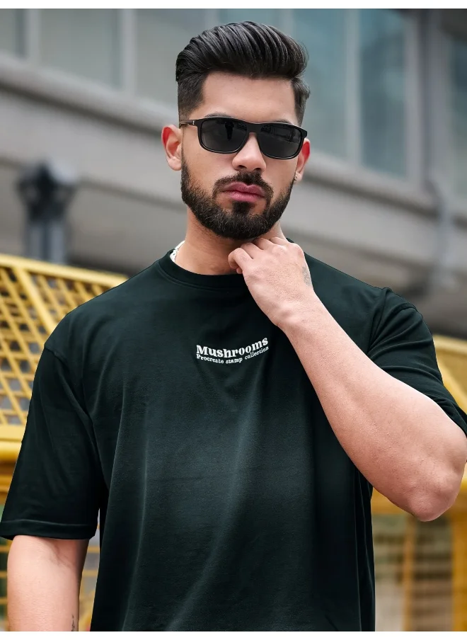 Maniac Maniac Mens Mushroom Acid Spray Round Neck 3/4th Sleeve Navy Cotton T-Shirt