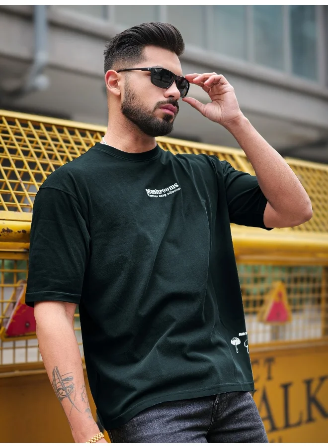مانياك Maniac Mens Mushroom Acid Spray Round Neck 3/4th Sleeve Navy Cotton T-Shirt