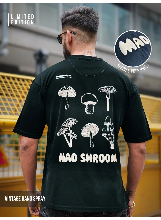 Maniac Maniac Mens Mushroom Acid Spray Round Neck 3/4th Sleeve Navy Cotton T-Shirt