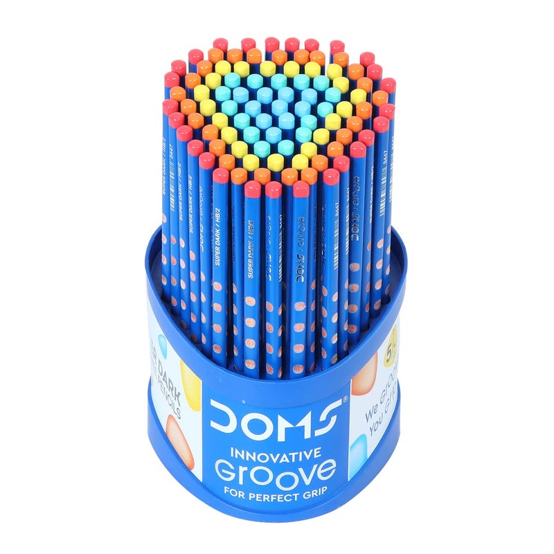 DOMS Doms Groove Super Dark Graphite Pencils Innovative Groove For Perfect Grip Tumbler Set Of 100 Pieces Multicoloured Pack Of 1 DM8438 - Image 3