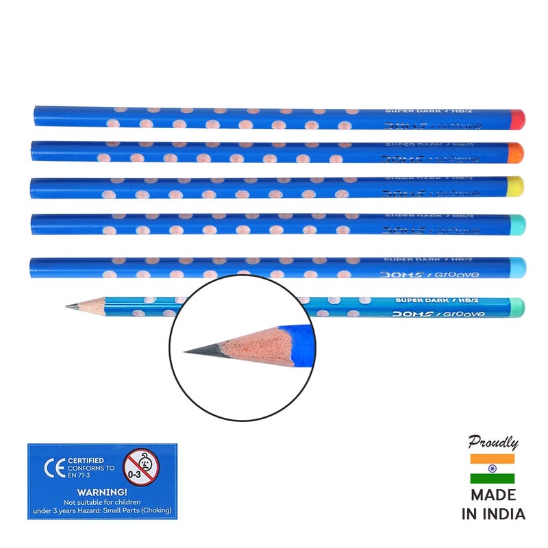 DOMS Doms Groove Super Dark Graphite Pencils Innovative Groove For Perfect Grip Tumbler Set Of 100 Pieces Multicoloured Pack Of 1 DM8438 - Image 5