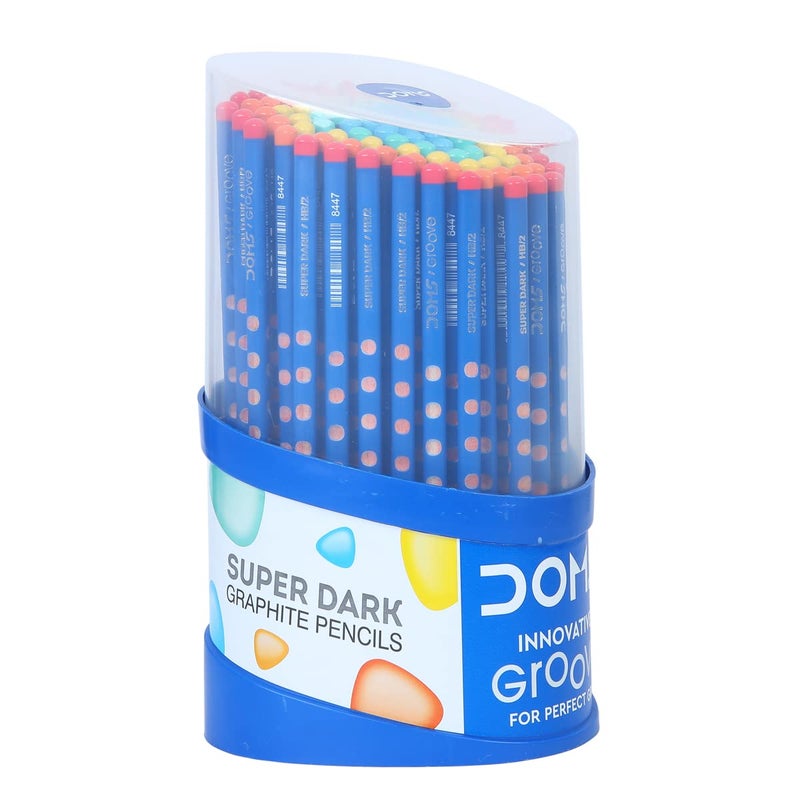 DOMS Doms Groove Super Dark Graphite Pencils Innovative Groove For Perfect Grip Tumbler Set Of 100 Pieces Multicoloured Pack Of 1 DM8438 - Image 4