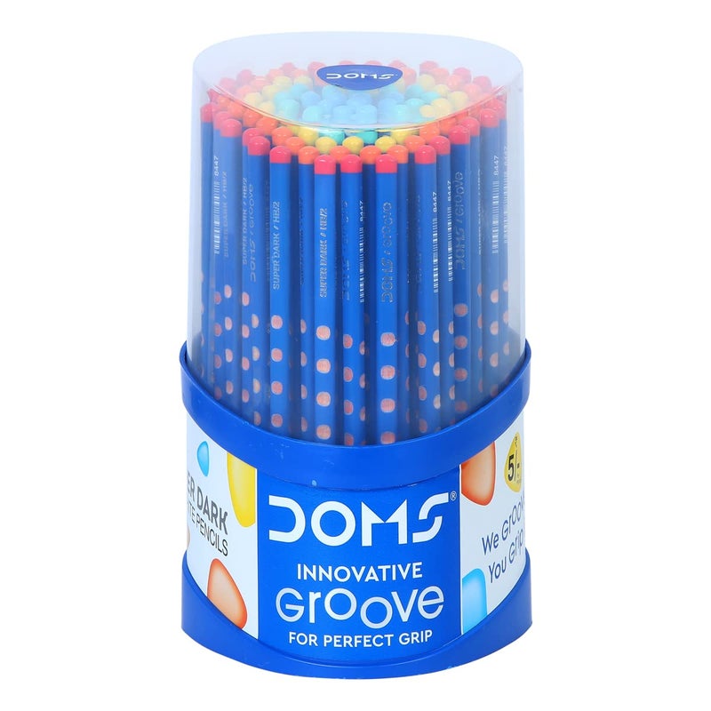 DOMS Doms Groove Super Dark Graphite Pencils Innovative Groove For Perfect Grip Tumbler Set Of 100 Pieces Multicoloured Pack Of 1 DM8438 - Image 1