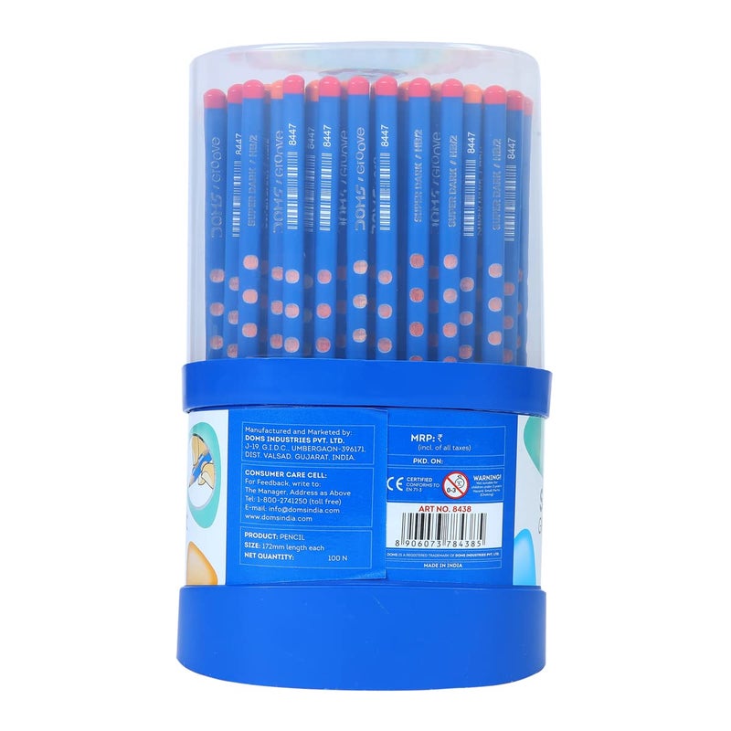 DOMS Doms Groove Super Dark Graphite Pencils Innovative Groove For Perfect Grip Tumbler Set Of 100 Pieces Multicoloured Pack Of 1 DM8438 - Image 2
