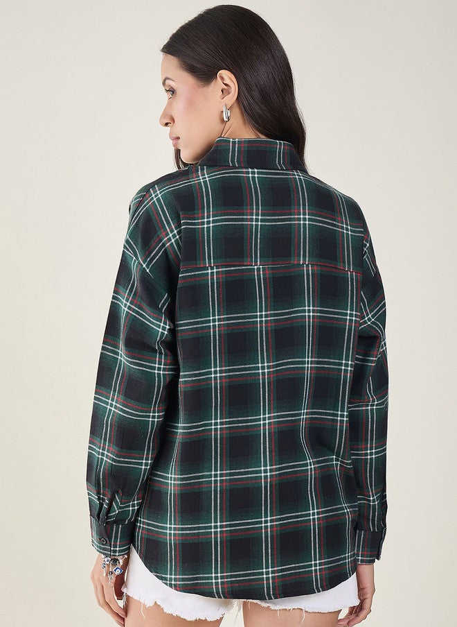 CHIMPAAANZEE Women Tartan Checks Checked Long Sleeves Shirt - Image 3