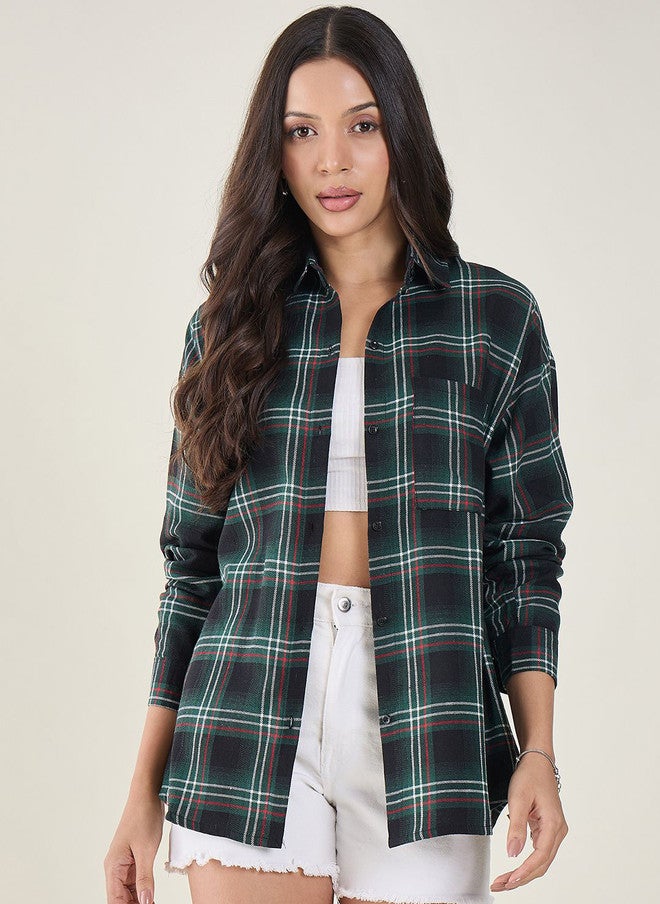 CHIMPAAANZEE Women Tartan Checks Checked Long Sleeves Shirt - Image 5