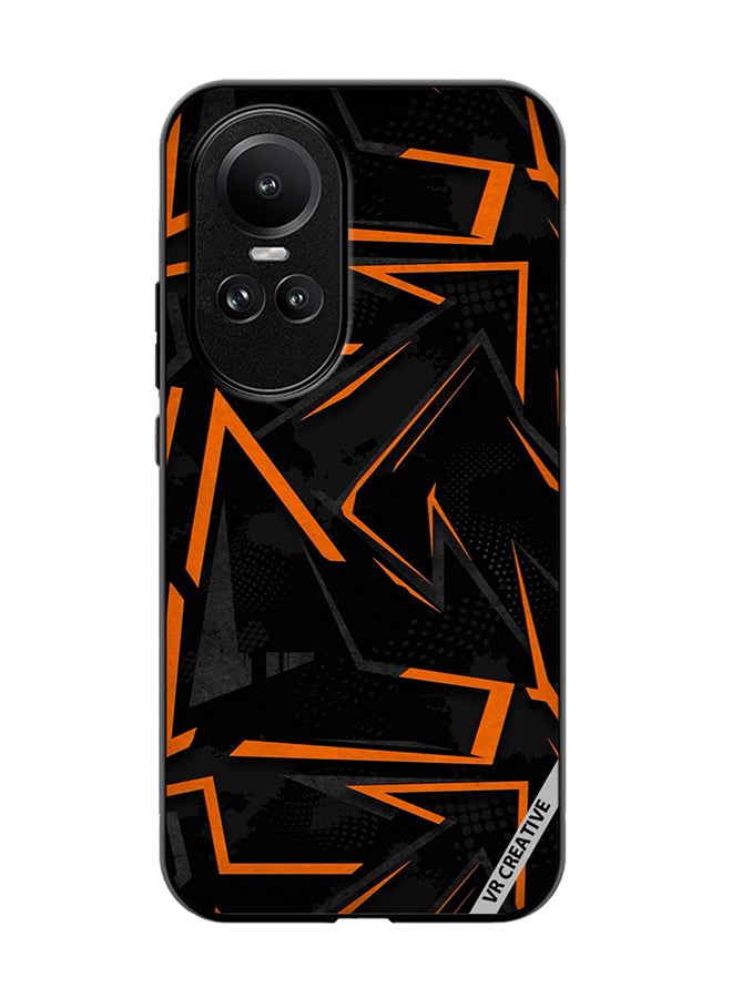 VR CREATIVE غطاء حماية لهاتف Oppo Reno 10 Pro بتصميم نمطي أسود وبرتقالي متعدد الألوان - Image 1