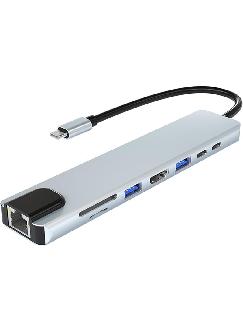 USB-C HUB 8-in-1 Adapter | 4K HDMI, 87W PD, USB 3.0, Ethernet, SD/TF Card Reader | Docking Station for MacBook Pro/Air & Type-C Devices - Image 1