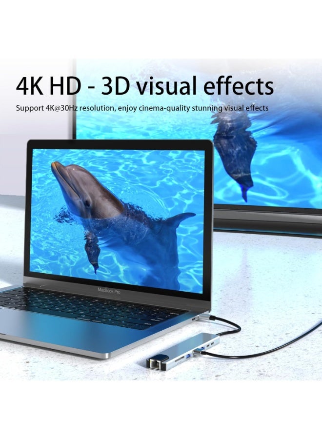 USB-C HUB 8-in-1 Adapter | 4K HDMI, 87W PD, USB 3.0, Ethernet, SD/TF Card Reader | Docking Station for MacBook Pro/Air & Type-C Devices - Image 3