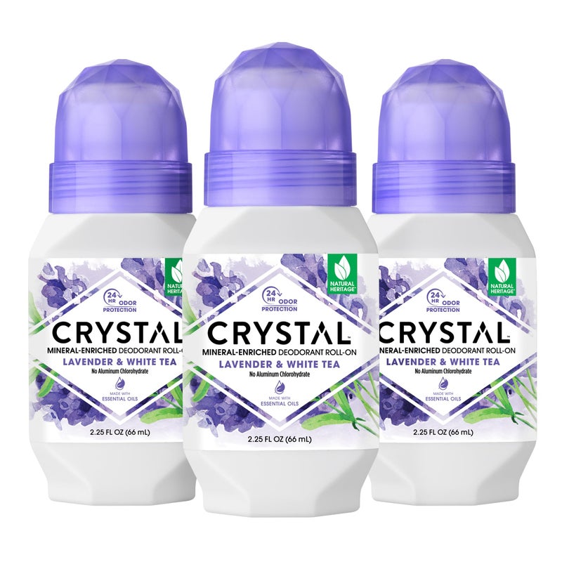 CRYSTAL ESSENCE CRYSTAL Deodorant Aluminum Free Mineral Deodorant Roll-On for Women & Men, Lavender & White Tea - Paraben Free - Certified Cruelty Free & Vegan Deodorant - Prevents Odor Up to 24 Hours ,2.25 Fl Oz (Pack of 3),21661-3 - Image 1