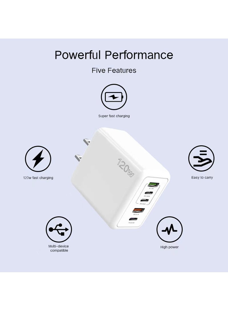 general 120W Multifunctional 5-Port Type-C Charger – Wall USB C PD Charger with Quick Charge 3.0, Charging Station Compatible with iPhone, Pixel, Samsung, Huawei, iPad, Tablets, and More (3PD + 2 USB Ports) - Image 2
