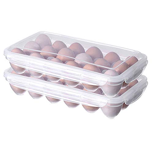 LonlyEagle XBY-US 2 Pack Covered Egg Holders For Refrigerator, Plastic Storage Container/ Deviled Egg Tray Carrier with Lid Fits 18X2 Eggs(36 Eggs) - Image 1