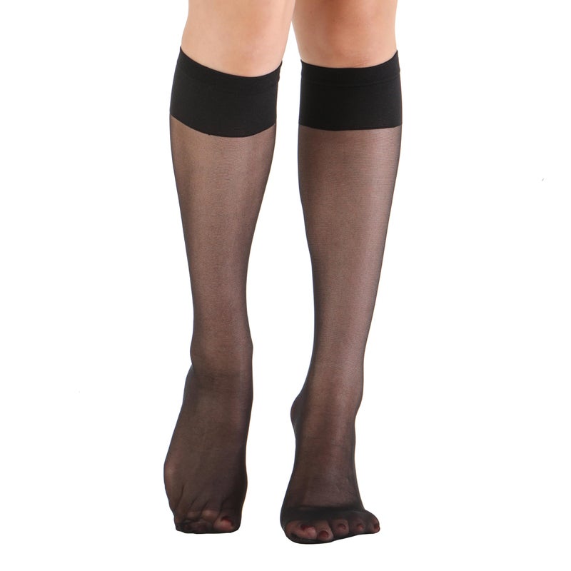 EVERSWE 6 Pairs Women's Sheer Knee High Stockings 15D (Black,One Size) - Image 2