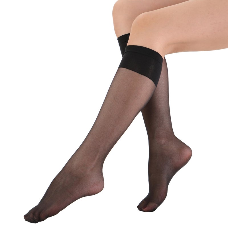 EVERSWE 6 Pairs Women's Sheer Knee High Stockings 15D (Black,One Size) - Image 3