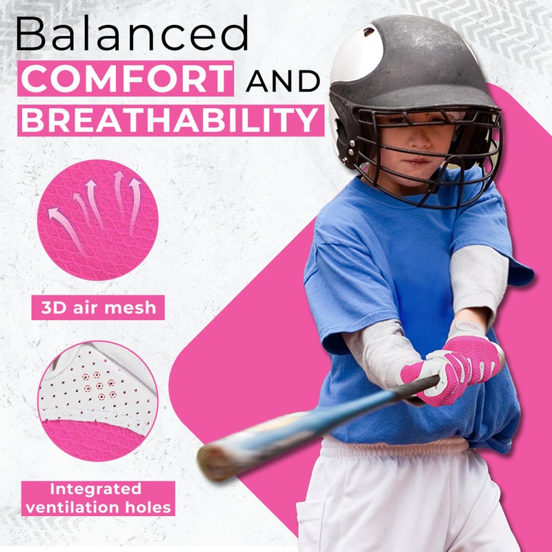 HANDLANDY Baseball Batting Gloves for Adult Youth, Grip Breathable Softball Batting Gloves Fit Men Kids Boys Girls (Pink-Kids, Kids Medium) - Image 3