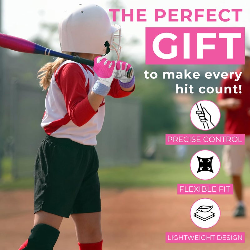 HANDLANDY Baseball Batting Gloves for Adult Youth, Grip Breathable Softball Batting Gloves Fit Men Kids Boys Girls (Pink-Kids, Kids Medium) - Image 5