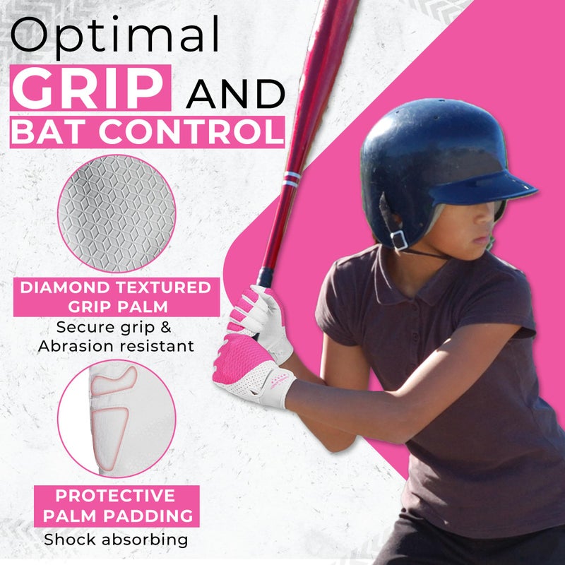 HANDLANDY Baseball Batting Gloves for Adult Youth, Grip Breathable Softball Batting Gloves Fit Men Kids Boys Girls (Pink-Kids, Kids Medium) - Image 2