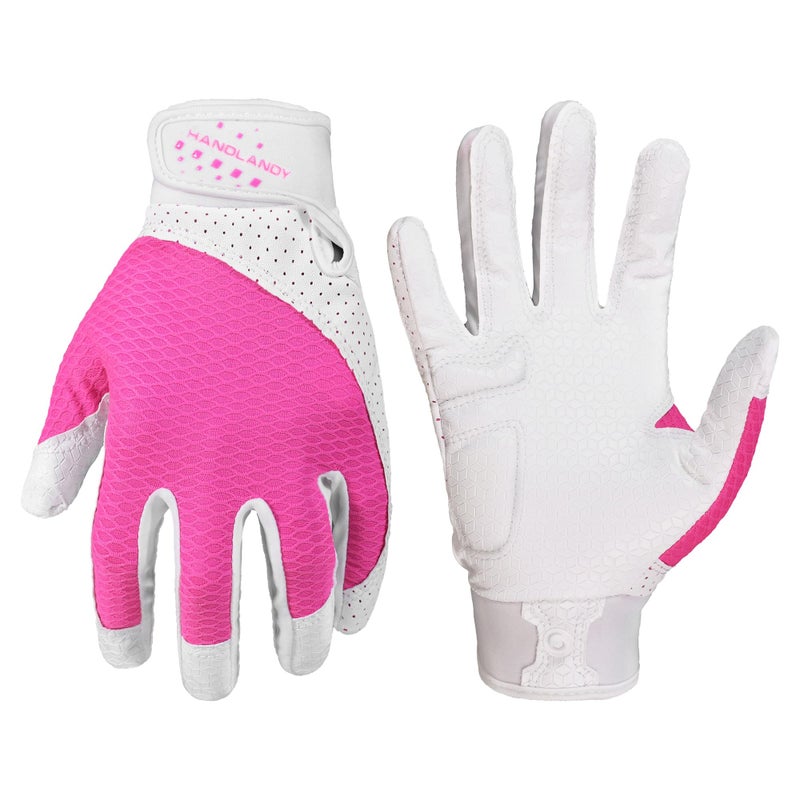 HANDLANDY Baseball Batting Gloves for Adult Youth, Grip Breathable Softball Batting Gloves Fit Men Kids Boys Girls (Pink-Kids, Kids Medium) - Image 1