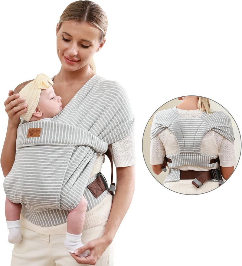 حمال أطفال من نوع Baby Wraps Carrier Sling، مناسب للأطفال حديثي الولادة والصغار، مريح للبشرة وذو طبقة أمامية ناعمة؛ هدية مثالية للأطفال حديثي الولادة (لون رمادي مخطط). - Image 4