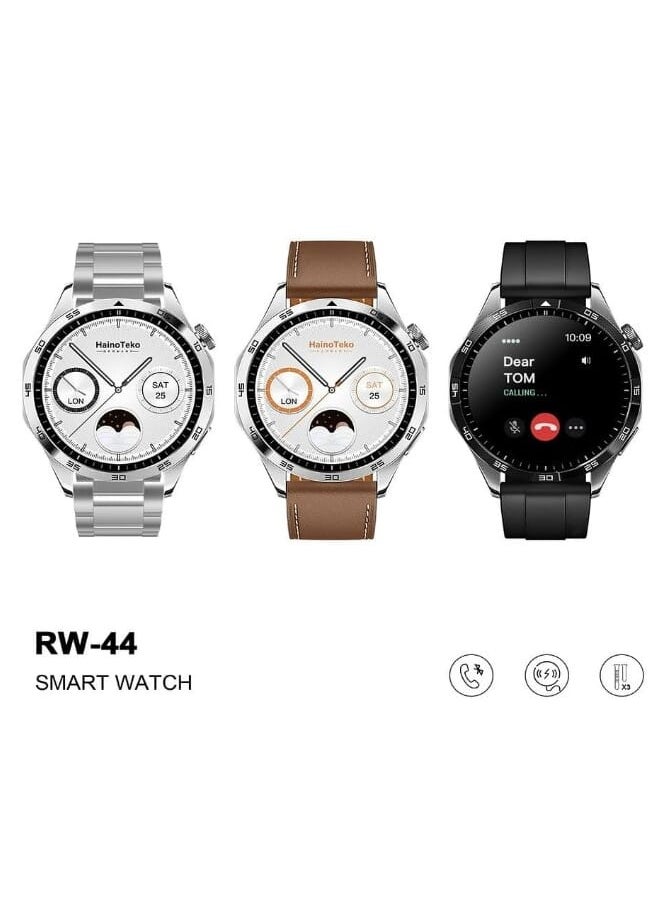 Haino Teko - Haino Teko GT4 RW44 Round Screen AMOLED Display Smart Watch With 3 Pair Straps and Wireless Charger - Image 1